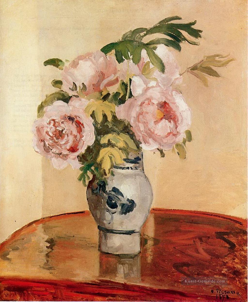 rosa Pfingstrosen 1873 Camille Pissarro impressionistischer Blumen Ölgemälde